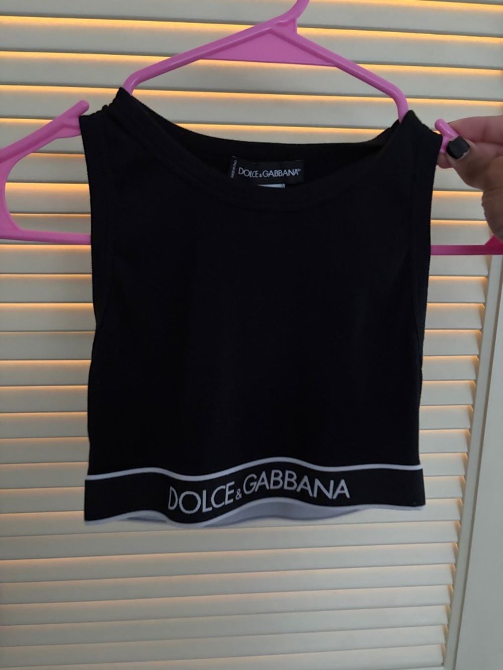Dolce & Gabbana Black Crop Tank with White Logo Hem